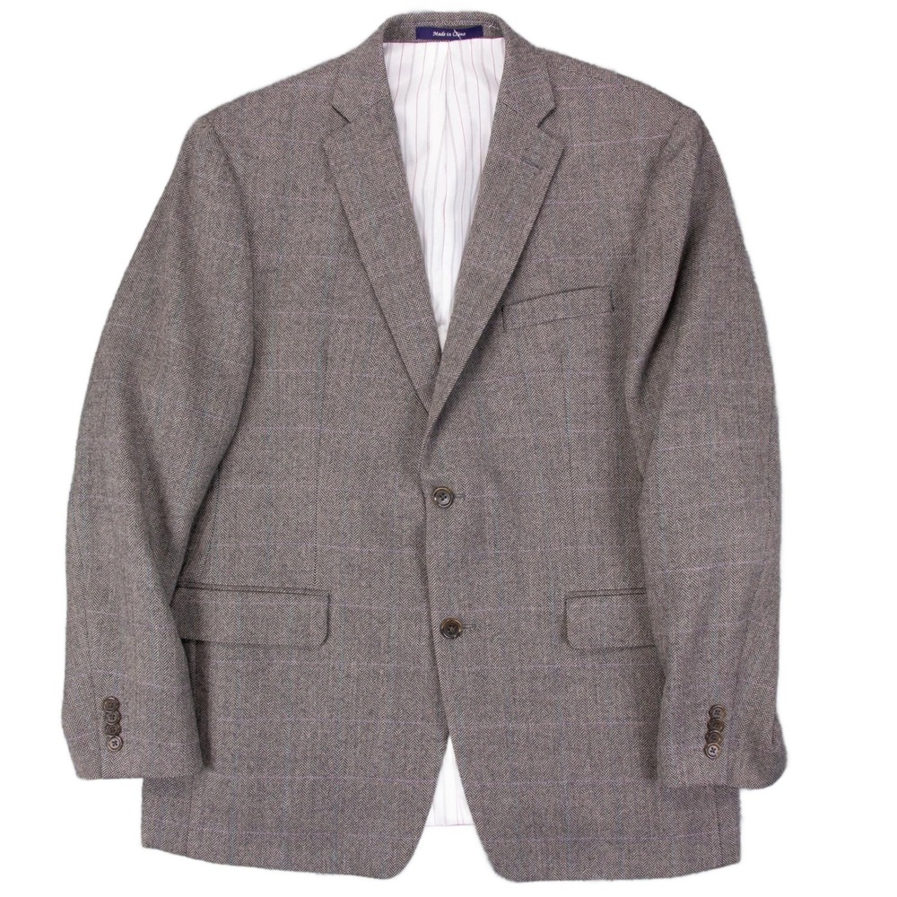 Alan Flusser Herringbone Blazer‎ Mens 42R Gray 100% Lambswool Sport Coat Jacket